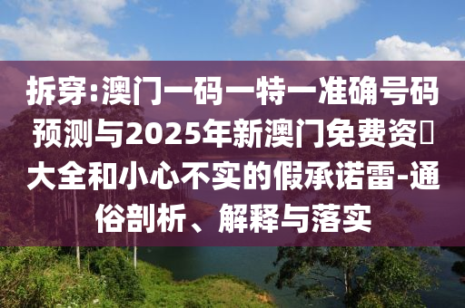 拆穿:澳門一碼一特一準(zhǔn)確號碼預(yù)測與2025年新澳門免費資枓大全和小心不實的假承諾雷-通俗剖析、解釋與落實