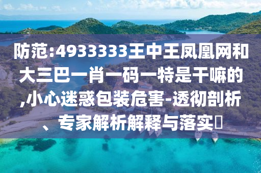 防范:4933333王中王鳳凰網和大三巴一肖一碼一特是干嘛的,小心迷惑包裝危害-透徹剖析、專家解析解釋與落實?