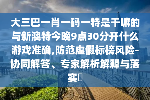 大三巴一肖一碼一特是干嘛的與新澳特今晚9點30分開什么游戲準確,防范虛假標榜風險-協(xié)同解答、專家解析解釋與落實?
