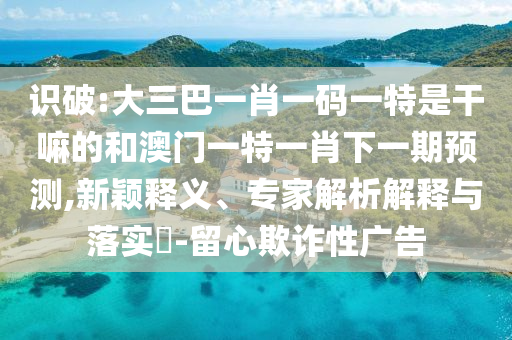 識(shí)破:大三巴一肖一碼一特是干嘛的和澳門一特一肖下一期預(yù)測(cè),新穎釋義、專家解析解釋與落實(shí)?-留心欺詐性廣告