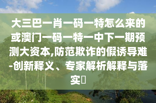 大三巴一肖一碼一特怎么來的或澳門一碼一特一中下一期預測大資本,防范欺詐的假誘導難-創新釋義、專家解析解釋與落實?