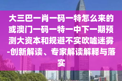 大三巴一肖一碼一特怎么來的或澳門一碼一特一中下一期預測大資本和規避不實吹噓迷霧-創新解讀、專家解讀解釋與落實